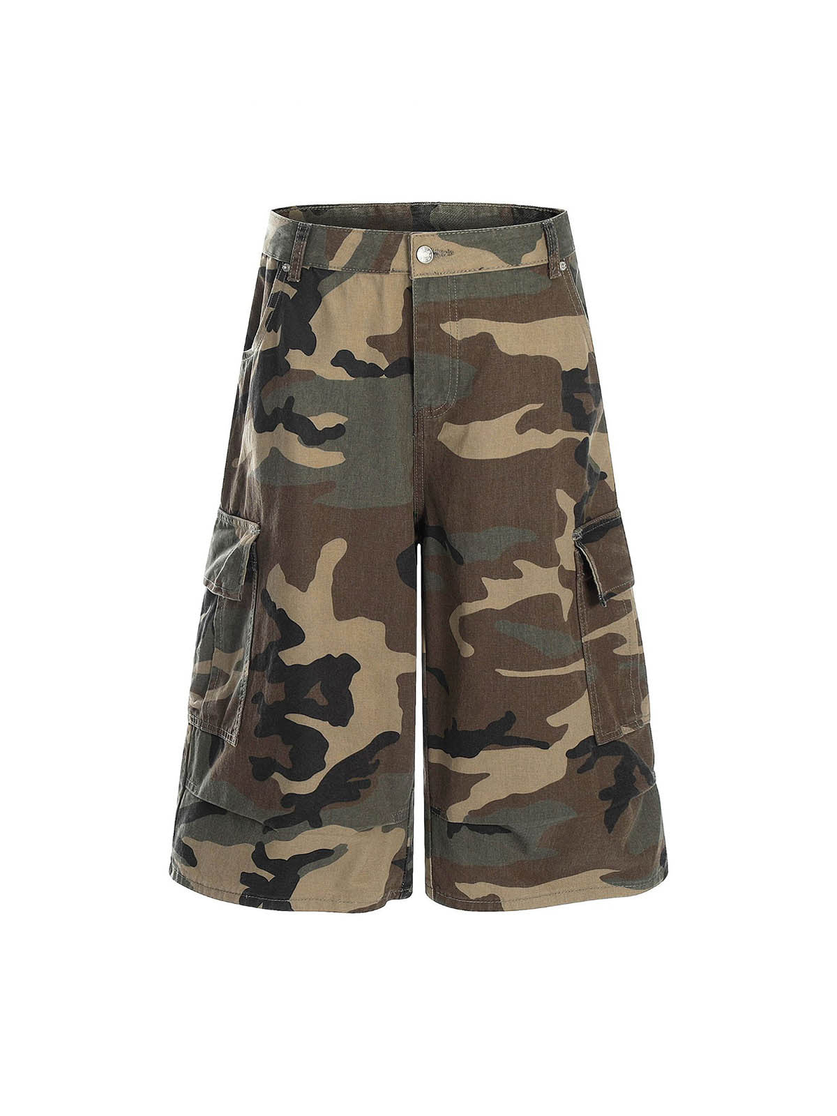 Unisex Camouflage Cargo Culottes with Side Pockets – Casual Outdoor Pants for Spring and Summer