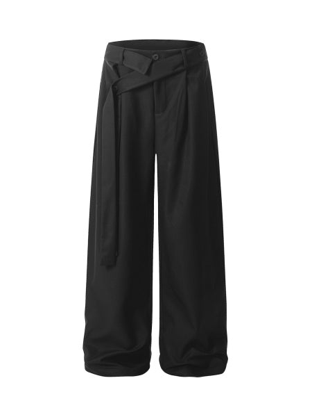 Men’s Wide-Leg Trousers with Wrap Belt and Button Closure – Casual and Office Wear for Spring and Autumn