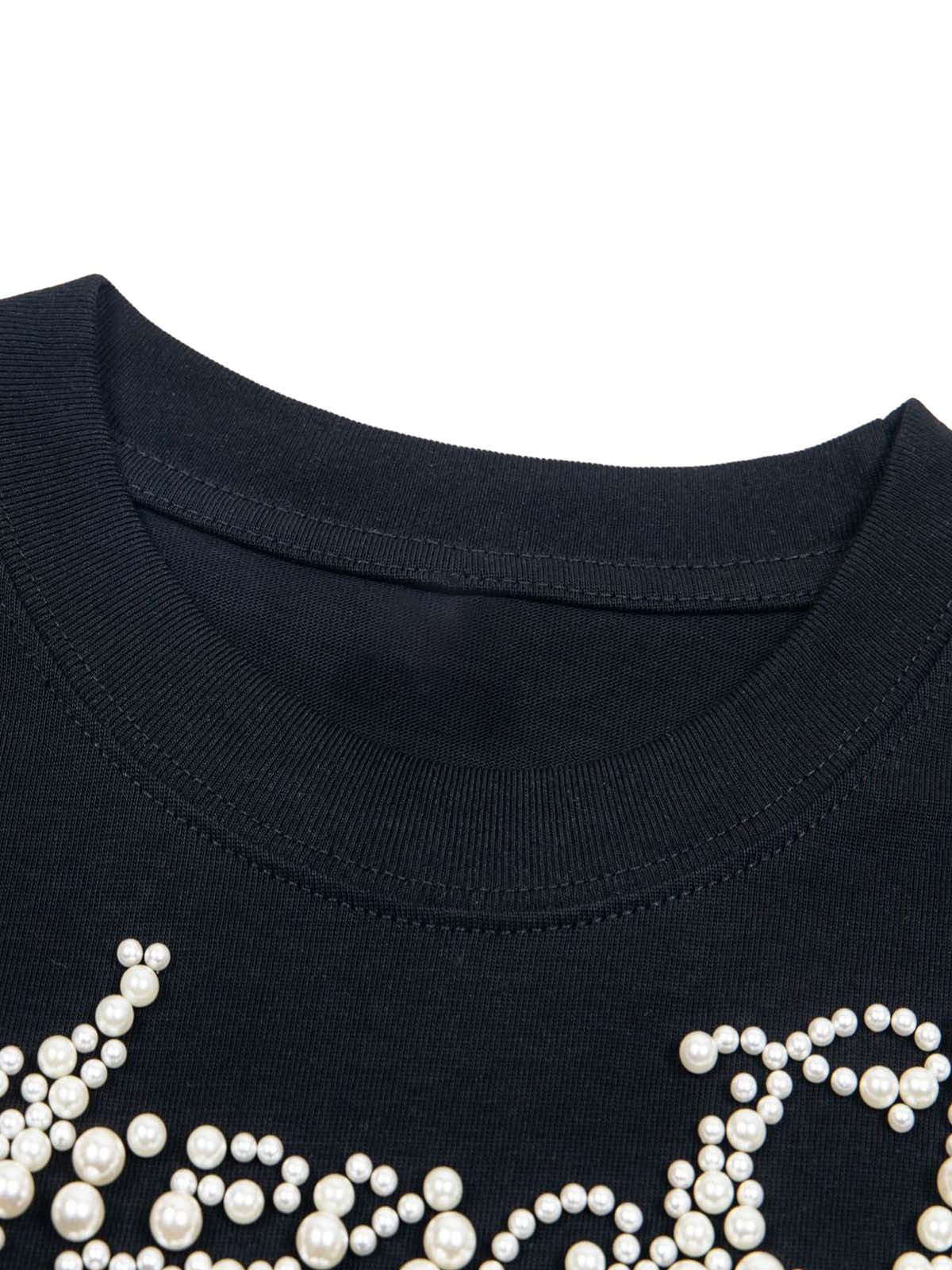 PrimeMasc "Endless Choice" Rhinestone Embellished Black T-Shirt for Women – Fashionable Cotton Short Sleeve Top