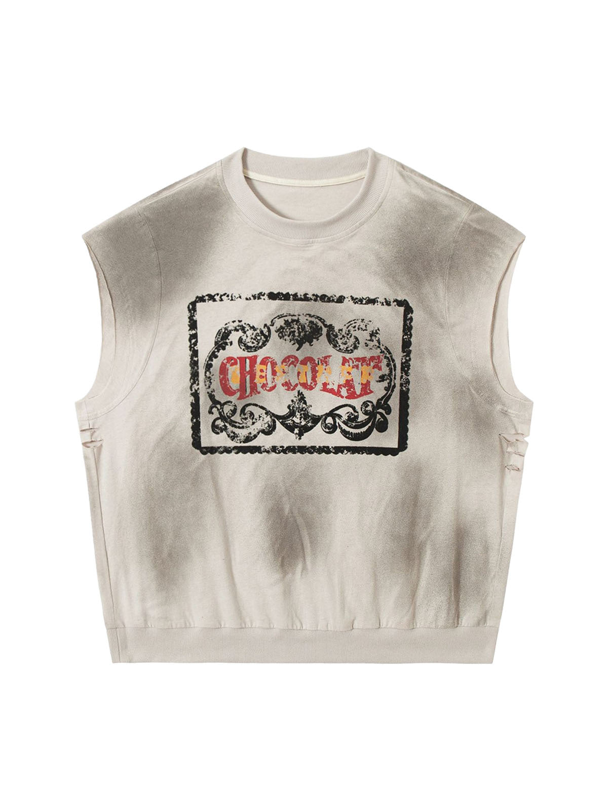 PrimeMasc Vintage "CHOCOLAT" Graphic Sleeveless Sweatshirt – Casual Cotton Blend Tee for Spring and Summer