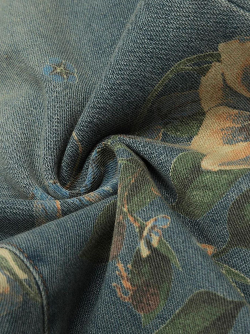 PrimeMasc Vintage Floral Print Wide-Leg Denim Jeans – High-Waist Casual Streetwear for Spring and Summer