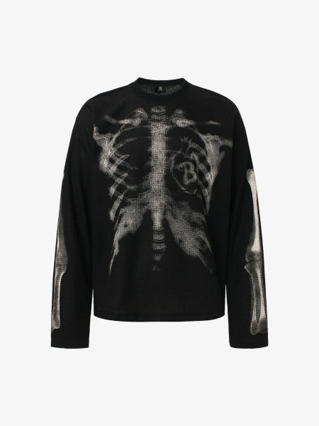 PrimeMasc Skeleton Print Long Sleeve T-Shirt for Men – Edgy Streetwear Tee for Fall and Winter