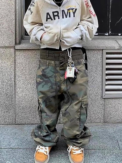 Men’s Camouflage Cargo Pants with Adjustable Waist and Multi-Pocket Design – Outdoor and Casual Wear