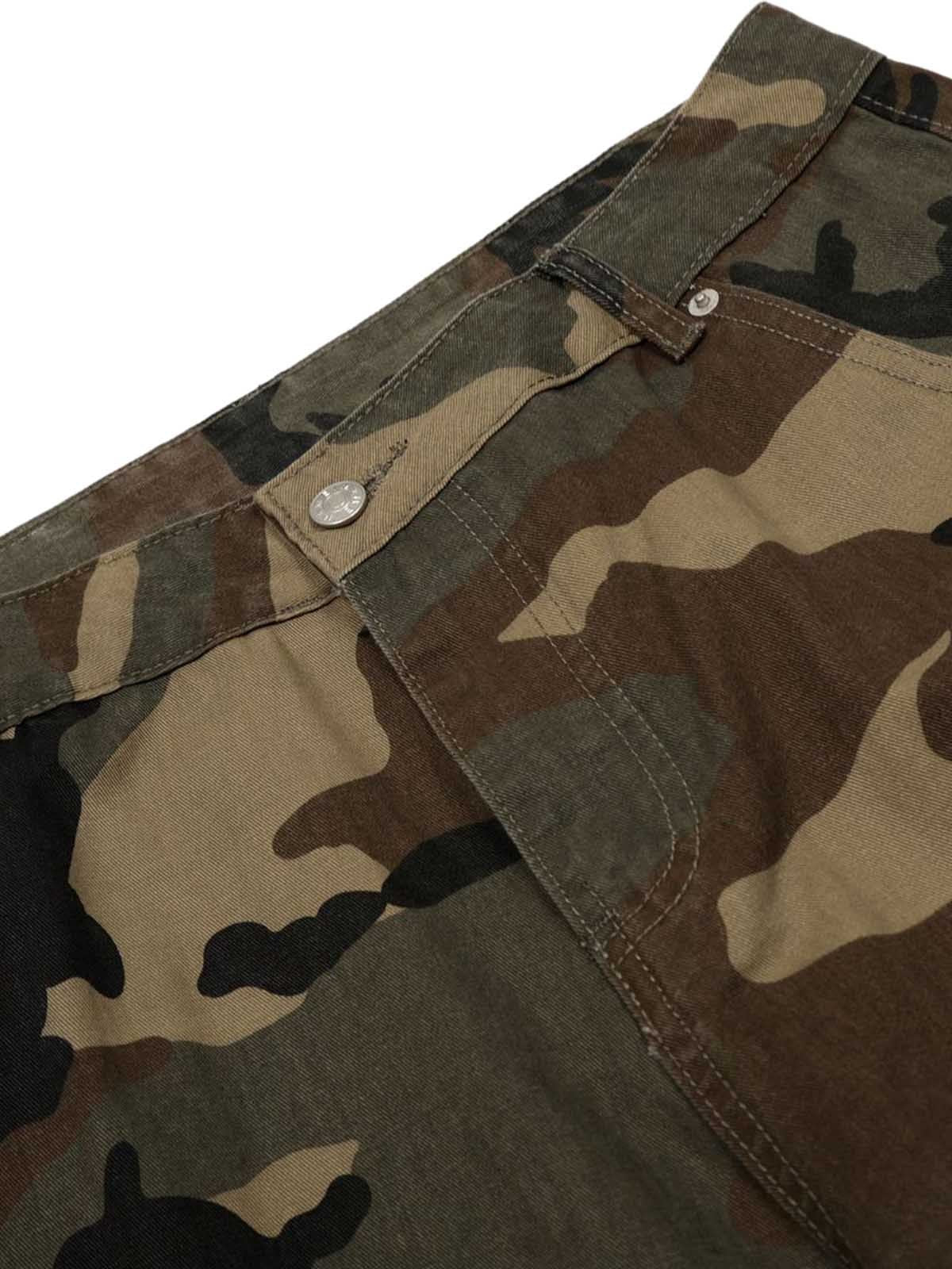 Unisex Camouflage Cargo Culottes with Side Pockets – Casual Outdoor Pants for Spring and Summer