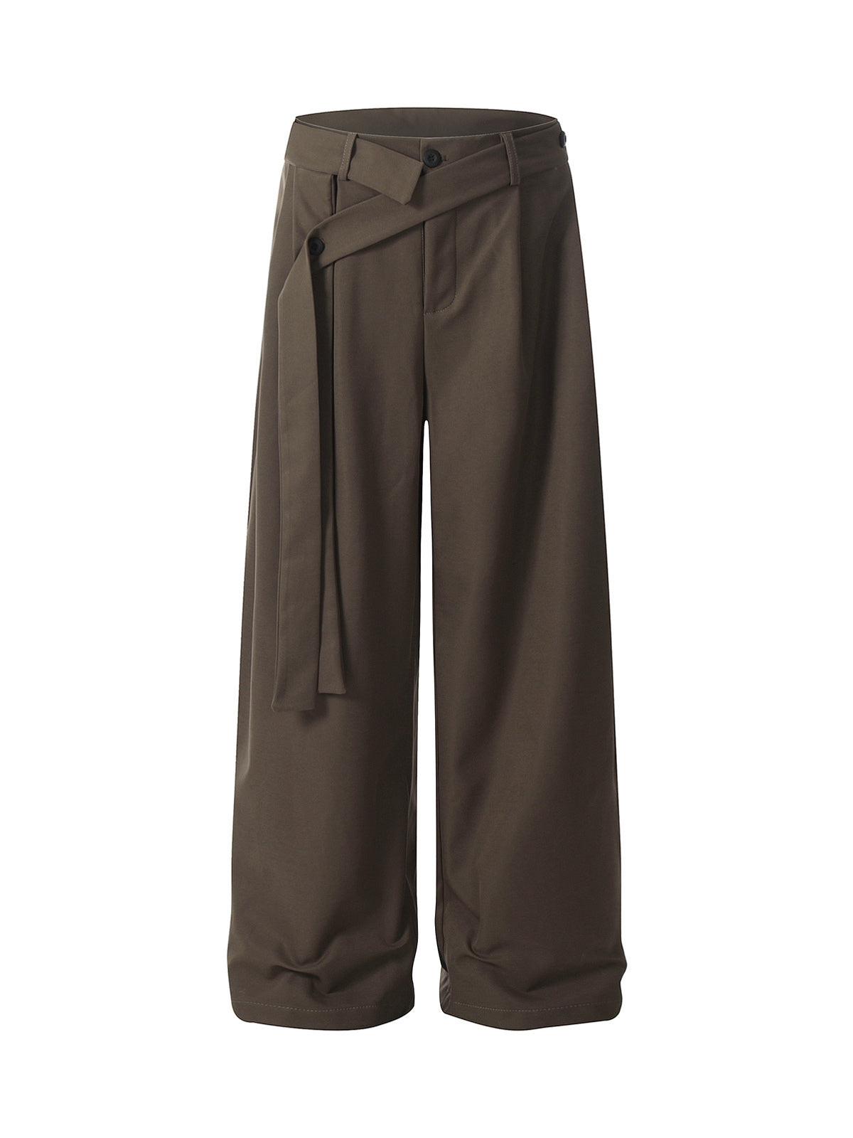 Men’s Wide-Leg Trousers with Wrap Belt and Button Closure – Casual and Office Wear for Spring and Autumn