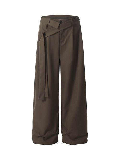 Men’s Wide-Leg Trousers with Wrap Belt and Button Closure – Casual and Office Wear for Spring and Autumn