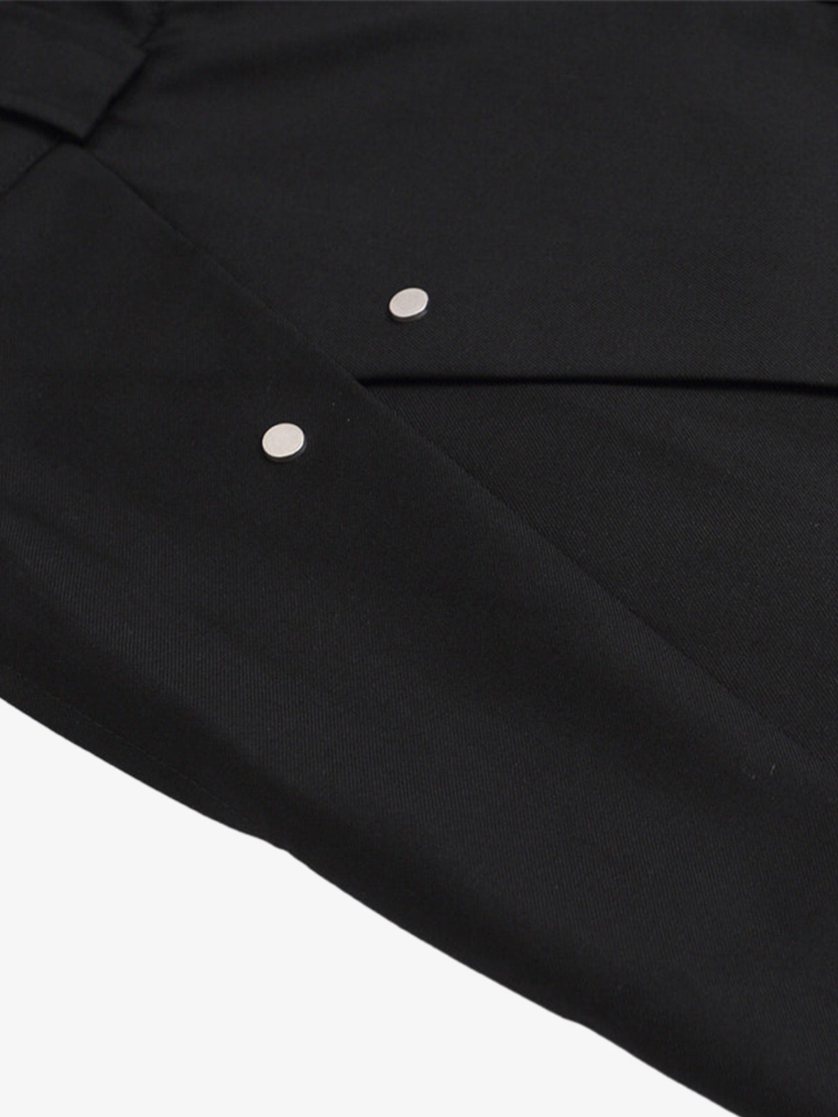 Men’s Black Wide-Leg Shorts with Tassel Detail, Asymmetric Hem – Casual Streetwear for Spring and Summer