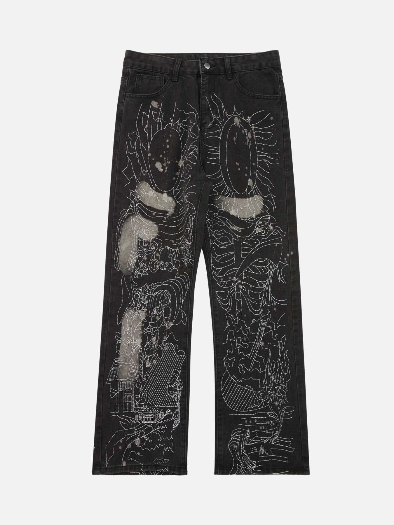 PrimeMasc Distressed Black Denim Jeans with Elastic Waistband – Straight Leg Casual Street Style for Fall/Winter
