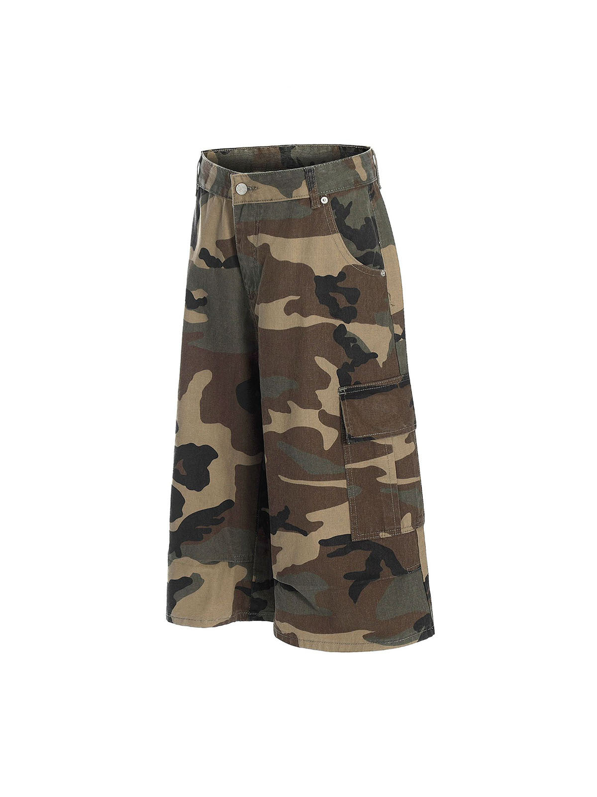 Unisex Camouflage Cargo Culottes with Side Pockets – Casual Outdoor Pants for Spring and Summer