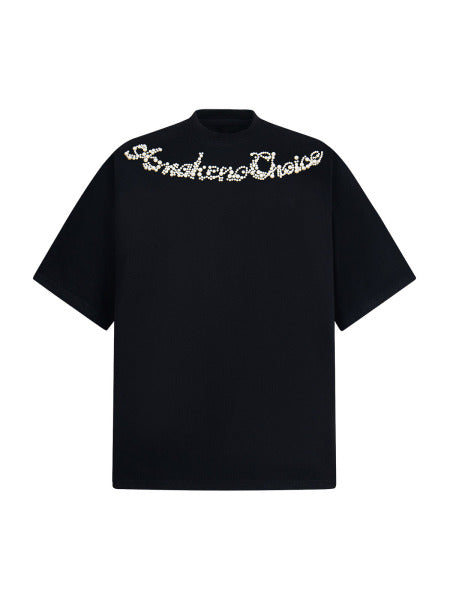 PrimeMasc "Endless Choice" Rhinestone Embellished Black T-Shirt for Women – Fashionable Cotton Short Sleeve Top