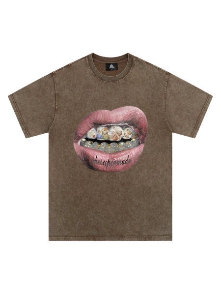 PrimeMasc Artistic Lips Graphic T-Shirt – Fashionable Cotton Short-Sleeve Tee for Everyday Wear
