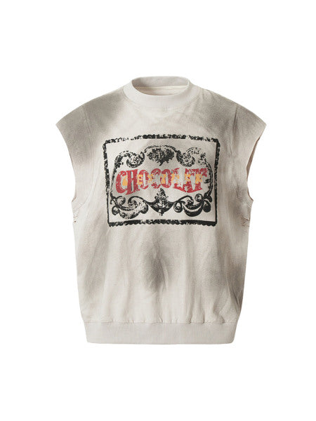 PrimeMasc Vintage "CHOCOLAT" Graphic Sleeveless Sweatshirt – Casual Cotton Blend Tee for Spring and Summer