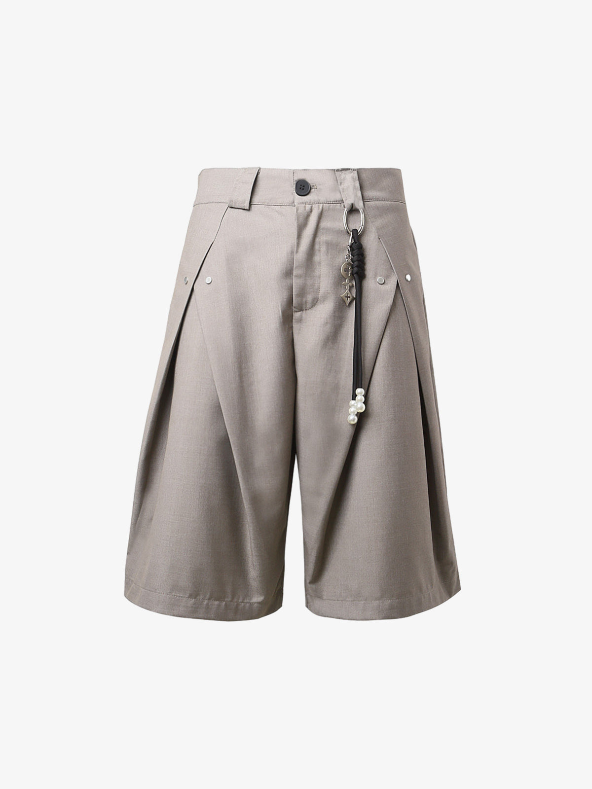 Men’s Black Wide-Leg Shorts with Tassel Detail, Asymmetric Hem – Casual Streetwear for Spring and Summer